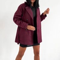 Велурено палто в бордо  , снимка 2 - Палта, манта - 45535867