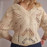 Лек и мек плетен пуловер блуза топ на дупки с V-образно деколте L XL размер, снимка 4 - Блузи с дълъг ръкав и пуловери - 45792463