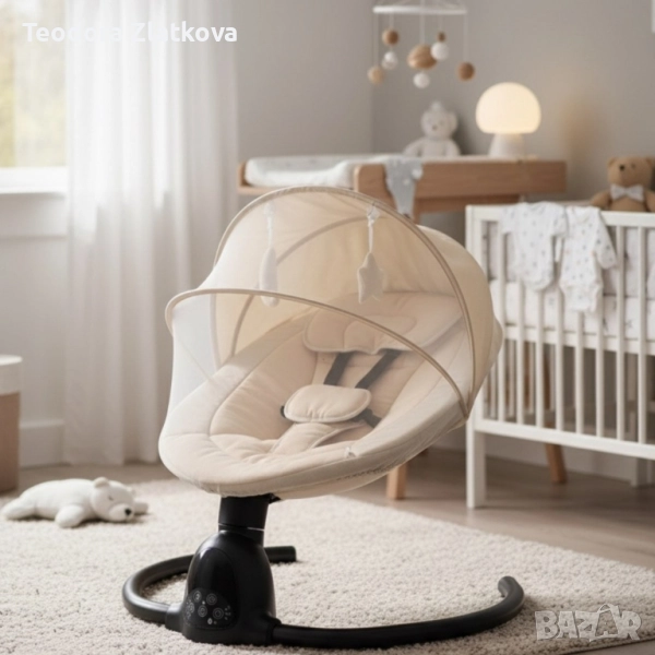 интелигентен бебешки шезлонг с Bluetooth, дистанционно управление и автоматично люлеене, снимка 1