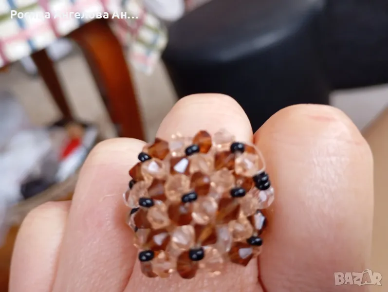 Автентичен ръчно изработен винтидж пръстен от мъниста , снимка 1