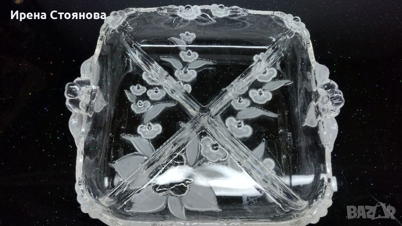 Квадратна купа с 4 отделения за сервиране на ядки/разядки... Walther Glas, серия Carmen, кристалин. , снимка 1