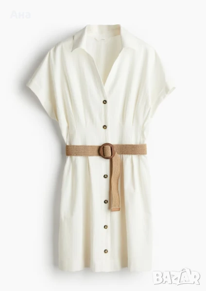 Рокля H&M с колан от памук и лен, снимка 1