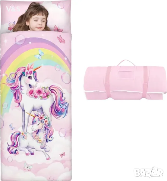 Сгъваем спален чувал за момичета и момчета, спален чувал с цип за дрямка на къмпинг, 150x60 см, снимка 1