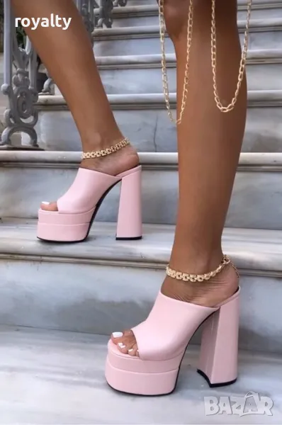 Чехли на ток - пудра кожа, снимка 1