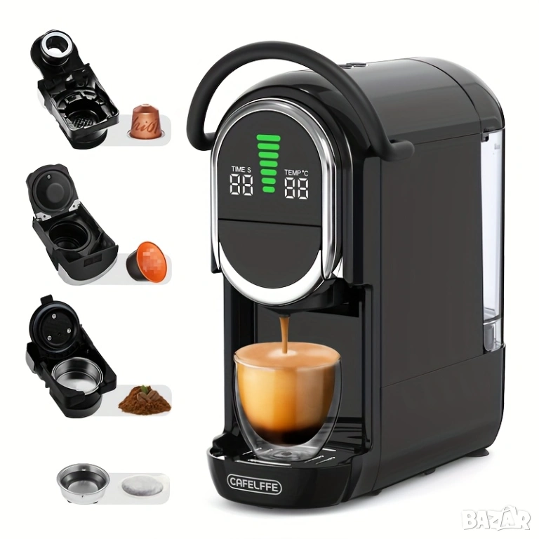 CAFELFFE 4-в-1 Мултифункционална Кафемашина за Капсули | Черна, Полуавтоматична, 7-степенен контрол!, снимка 1