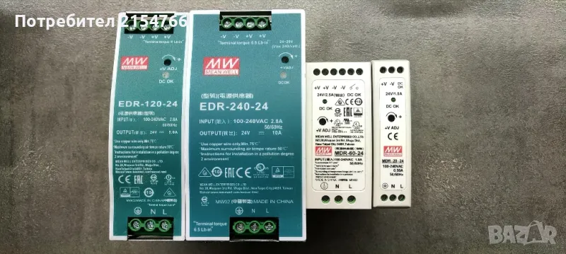 Захранване 24V 1A,2.5A,5A,10A Mean Well за din шина, снимка 1