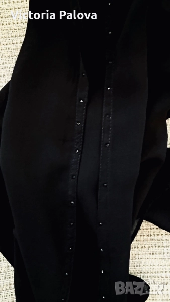 Елегантен черен шал с декорация от стъклени камъчета, снимка 1