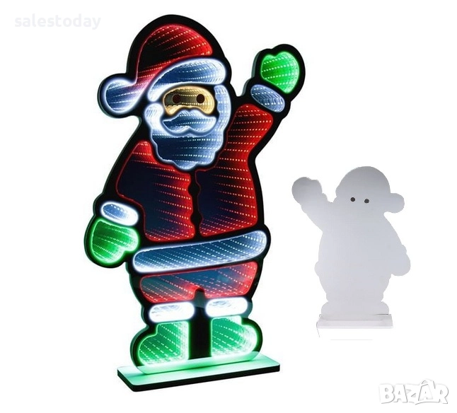 Светещ Дядо Коледа и огледало, ЛЕД, 59см, снимка 1
