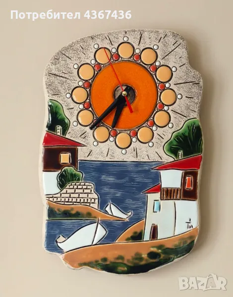Авторски стенен часовник керамика, снимка 1