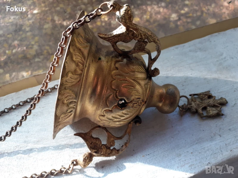 Старо бронзово висящо кандило кадило тамянник, снимка 1