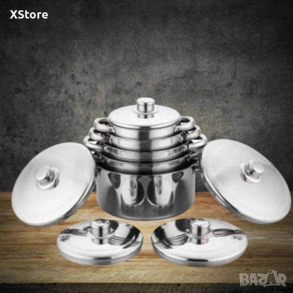 Комплект от 10 части тенджери с тройно дъно и капаци от неръждаема стомана, снимка 1