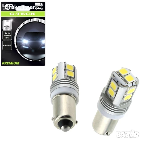 2 броя LED крушки BA9s бяла светлина 12V/24V за автомобил и камион, снимка 1