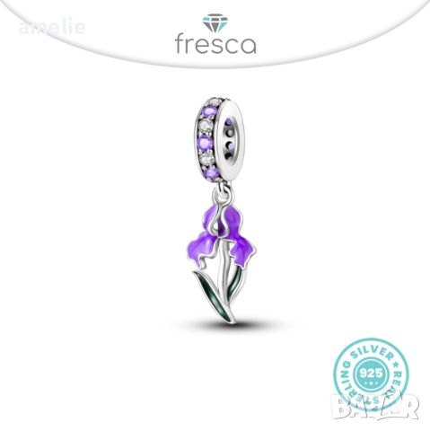 Талисман Fresca по модел Пандора сребро 925 Purple Flower. Колекция Amélie, снимка 1 - Гривни - 42381172