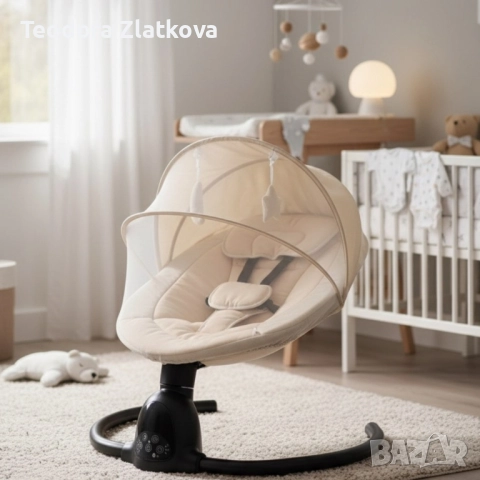 интелигентен бебешки шезлонг с Bluetooth, дистанционно управление и автоматично люлеене, снимка 1