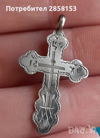 Старинен сребърен кръст Царска Русия, снимка 3 - Антикварни и старинни предмети - 49488634