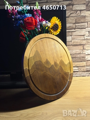 Ръчно декорирана дървена кръгла дъска , снимка 2 - Прибори за хранене, готвене и сервиране - 52410642