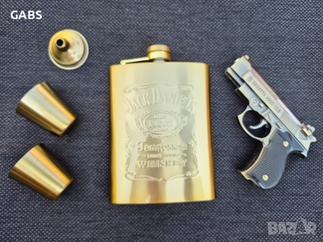 Подаръчен комплект Jack Daniel's,манерка,запалка и чаши,четири модела, снимка 3 - Запалки - 50080097