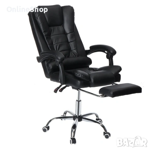 Ергономичен офис стол, функция люлка, поставка за крака, черен, снимка 4 - Други стоки за дома - 53157347
