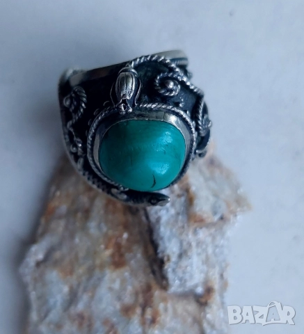 сребърен пръстен с тюркуаз , снимка 3 - Пръстени - 51756255