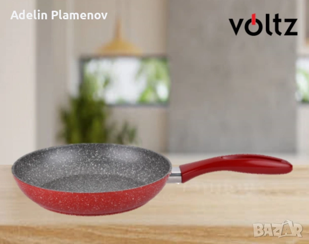 Тиган Voltz , 20см./24см./26см./28см.,  Мраморно покритие, Индукция, Червен, снимка 2 - Съдове за готвене - 53293506