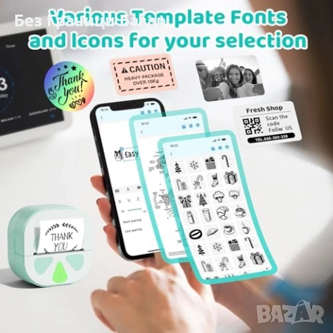 Нов Инклес Преносим Bluetooth термопринтер за стикери + 3 ролки хартия, снимка 3 - Друга електроника - 52478081