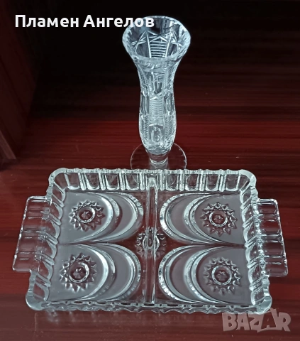 Кристален поднос и малка кристална ваза. , снимка 3 - Вази - 54085454