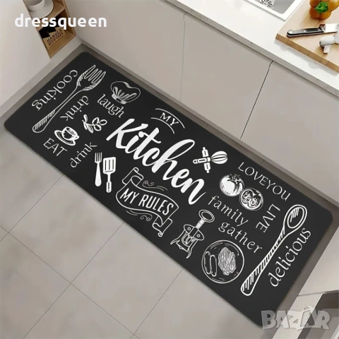 4579 Стилни кухненски пътеки Love Kitchen (Сет 2 части) – Противоплъзгащи и лесни за почистване, снимка 7 - Пътеки - 53901643