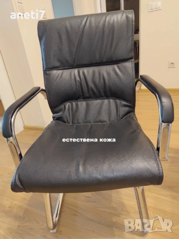 Офис столове: посетителски от естествена кожа и работни от еко кожа, снимка 2 - Столове за офис - 52614498