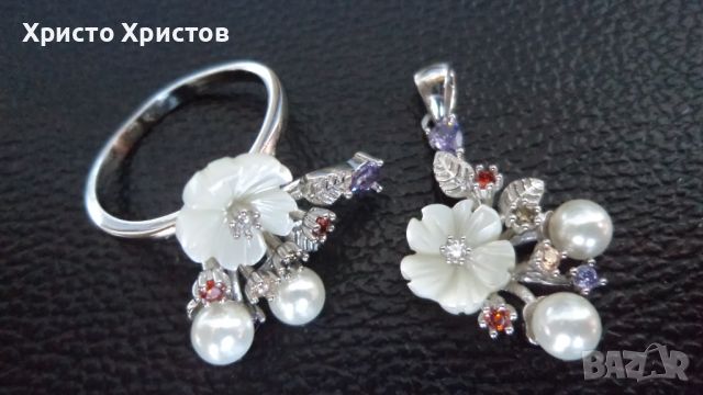 Сребърен възхитителен бутиков комплект седеф и перли, снимка 2 - Бижутерийни комплекти - 46280641