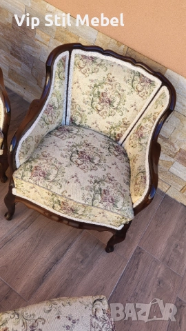 Френска холна гарнитура с гобленова дамаска , снимка 3 - Дивани и мека мебел - 52790049