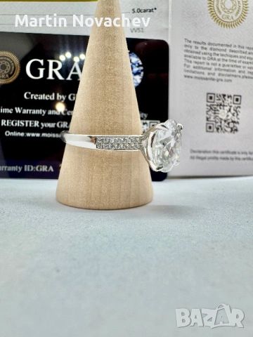 Сребърен пръстен с мойсанит (Диамант) 5 карата, снимка 4 - Пръстени - 54117262