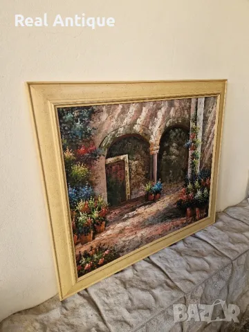 Страхотна антикварна авторска майсторска картина масло върху платно , снимка 6 - Картини - 50308057