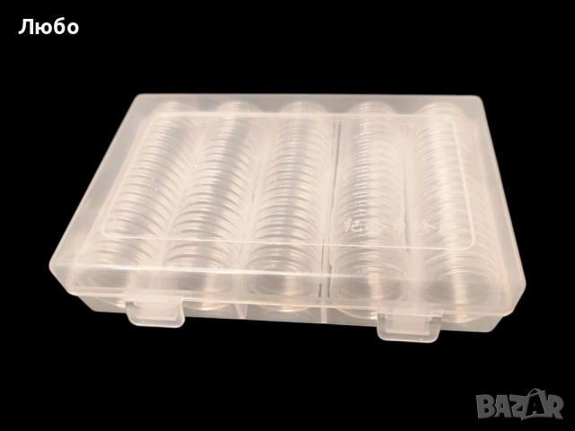 Кутия с 100 броя капсули за монети (до 27мм и до 30мм), снимка 3 - Нумизматика и бонистика - 49317722