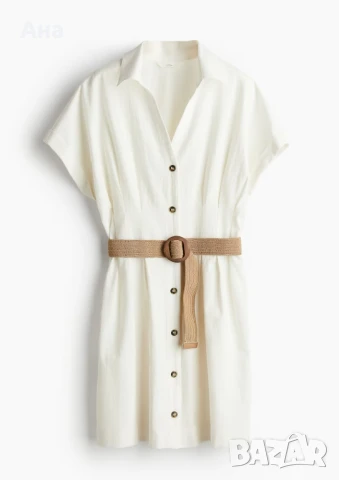 Рокля H&M с колан от памук и лен, снимка 1
