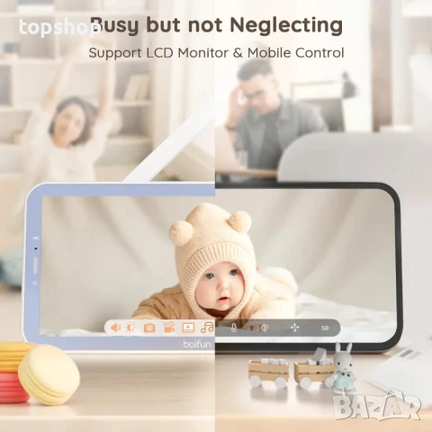 НОВ WiFi Бебефон висок клас BOIFUN 5 инча, Син, за момче, снимка 5 - Бебефони - 50555760