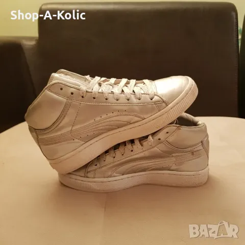 Original Rare PUMA High Rise Metallic Silver Leather Sneakers, снимка 4 - Кецове - 48007166