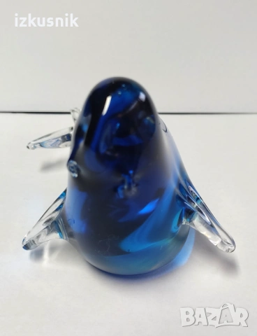Прекрасен тюлен от масивно кобалтово стъкло, снимка 5 - Статуетки - 53034463