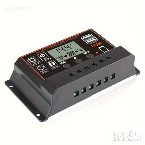 Соларен контролер 12V 24V - 10A с LCD дисплей, 2 USB, PWM за панели, снимка 2 - Друга електроника - 54221616