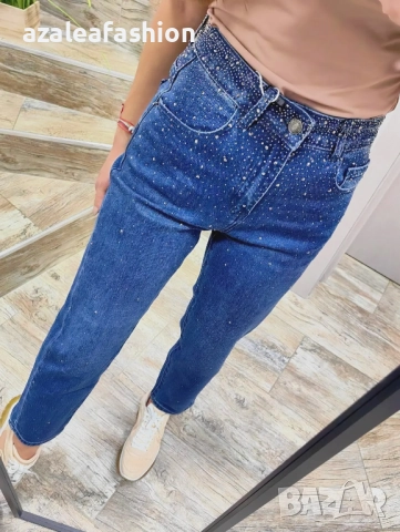 Дамски дънки мом фит с камъни, снимка 8 - Дънки - 52671012