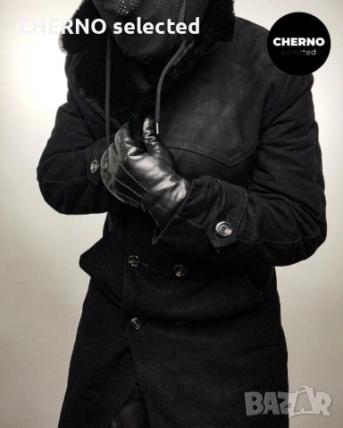 C&A дълго двуредно мъжко кожено палто от естествен велур с кожена яка – размер L , снимка 3 - Якета - 53668334