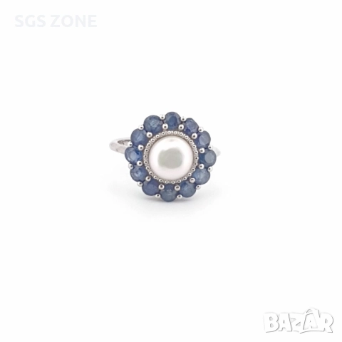 СРЕБЪРЕН ПРЪСТЕН С ПЕРЛИ, ОБКРАЧЕНИ ОТ САПФИРИ ИЛИ РУБИНИ, ТАЙЛАНД, снимка 6 - Пръстени - 52317817