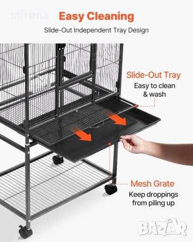 Клетка за птици кована желязна плъзгаща се тава колелца н143, снимка 8 - За птици - 53838243