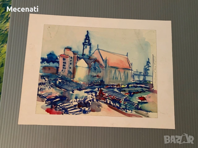 ДИМИТЪР ПАНАЙОТОВ акварел Лайпциг, снимка 5 - Картини - 53099210