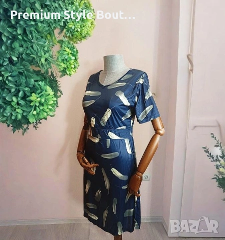 Тъмносиня дамска рокля с артистичен принт – комфорт с характер, снимка 4 - Рокли - 53657923