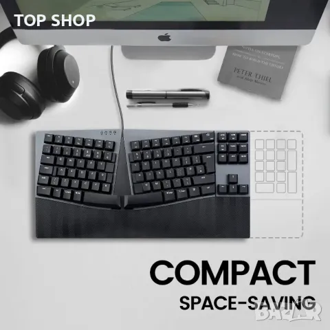 perixx PERIBOARD-335BR Кабелна ергономична механична компактна клавиатура, снимка 7 - Клавиатури и мишки - 49944977