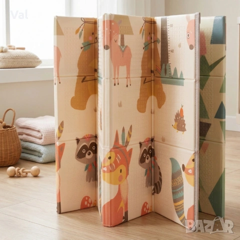 Двулицев образователен детски килим Горски животни 180 х 200 см - водоустойчив, сгъваем, снимка 2 - Килими - 53991823