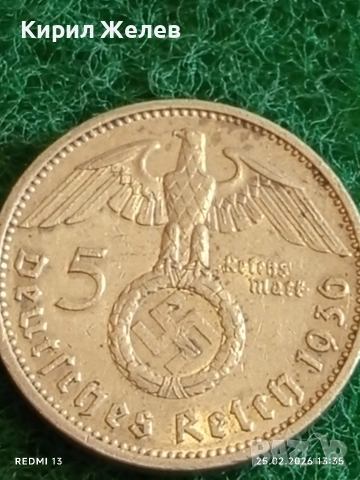 Сребърна монета 5 райхсмарки 1936г. Германия Трети Райх с Свастика за КОЛЕКЦИОНЕРИ 44115, снимка 6 - Нумизматика и бонистика - 53617756