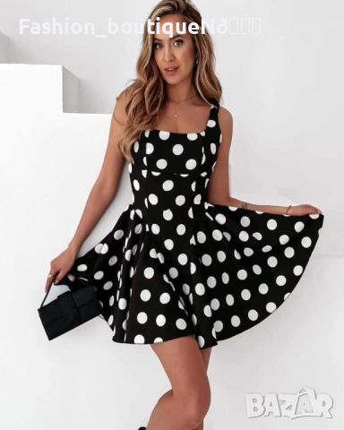Къса дамска рокля на точки Black & White , снимка 1 - Рокли - 45792057