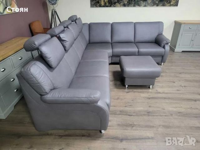 Лилаво - сив ъглов диван от плат и табуретрка ZE-EM06001, снимка 9 - Дивани и мека мебел - 45560019