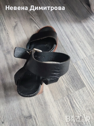 Черни сандали от естествена кожа с дървен дебел ток размер 38, снимка 5 - Сандали - 54214970